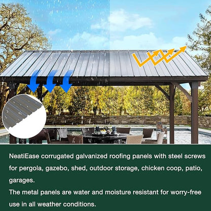 NeatiEase 10 Pcs Metal Roofing Panels, 5.1 Feet Corrugated Galvanized Roofing Panels Metal Siding Panels with Steel Screws for Pergola, Gazebo, Shed, Outdoor Storage, Chicken Coop, Patio,Garages