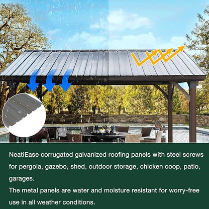 NeatiEase 20 Pcs Metal Roofing Panels, 5.1 Feet Corrugated Galvanized Roofing Panels Metal Siding Panels with Steel Screws for Pergola, Gazebo, Shed, Outdoor Storage, Chicken Coop, Patio,Garages