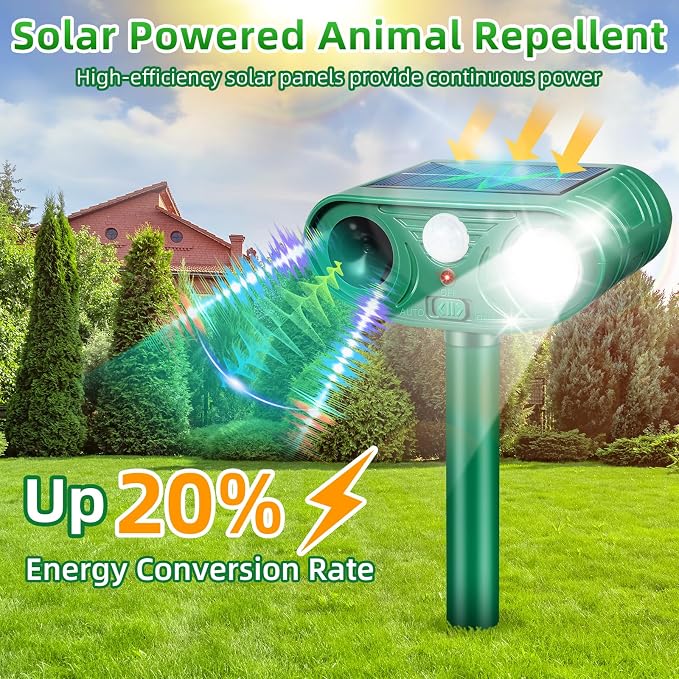 Solar Animal Repeller Outdoor 4 Pack, Motion Activated Deer Deterrent | Motion Activated Cat Repellent with LED Strobe Light Repeller Keep Squirrel Raccoon Skunk Rabbit Away from Yard Garden Farm