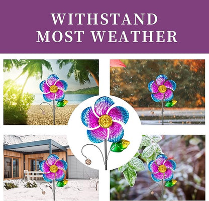 Viveta 2 Pack Wind Spinners with Metal Stake, Garden Pinwheels | Purple Flower Shape Design Outdoor Wind Spinners, for Yard Lawn Patio Decor,28.7 inches