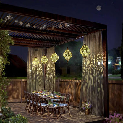 Hapjoy Hanging Solar Lights Outdoor Garden Decor Solar Lantern Waterproof Plastic Moroccan Outdoor Decorations for Patio Pathway Yard Backyard Garden Decorative (2 Pack, Bronze)