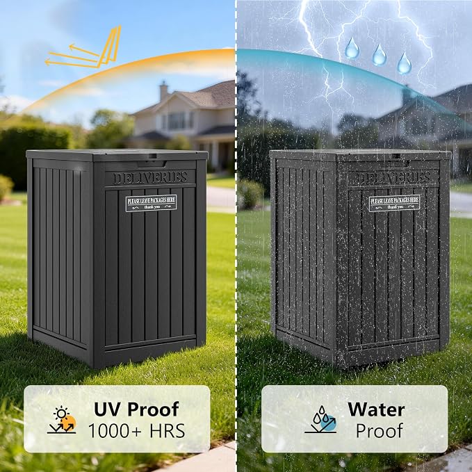 Package Delivery Box for Outside, Storage Box with Lockable Secure, Outdoor Resin Package Drop Container Waterproof for Backyard, Garden, Patio & Lawn, Black
