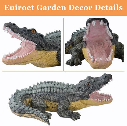 13" Real Crocodile Statue, Outdoor Lawn Crocodile Sculpture,Garden Sculptures & Statues Ornament, Pond Animal Statues, Crocodile Decor Perfect for Home Garden, Patio, Backyard