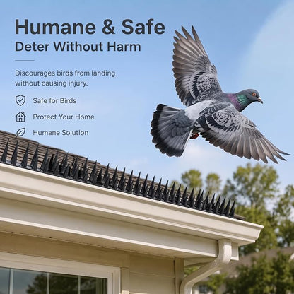 Bird Spikes for Pigeon Woodpecker Crow, Outdoor Use for Balcony Patio Window, Easy to Install, Black, Covers 13 Feet(3.96m)