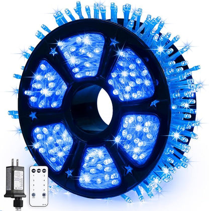 JMEXSUSS 600 Blue LED Christmas Lights Outdoor Waterproof 168ft Blue String Tree Lights Indoor Plug in 8 Modes for Bedroom Fireplace Halloween Party Xmas Christmas Decorations