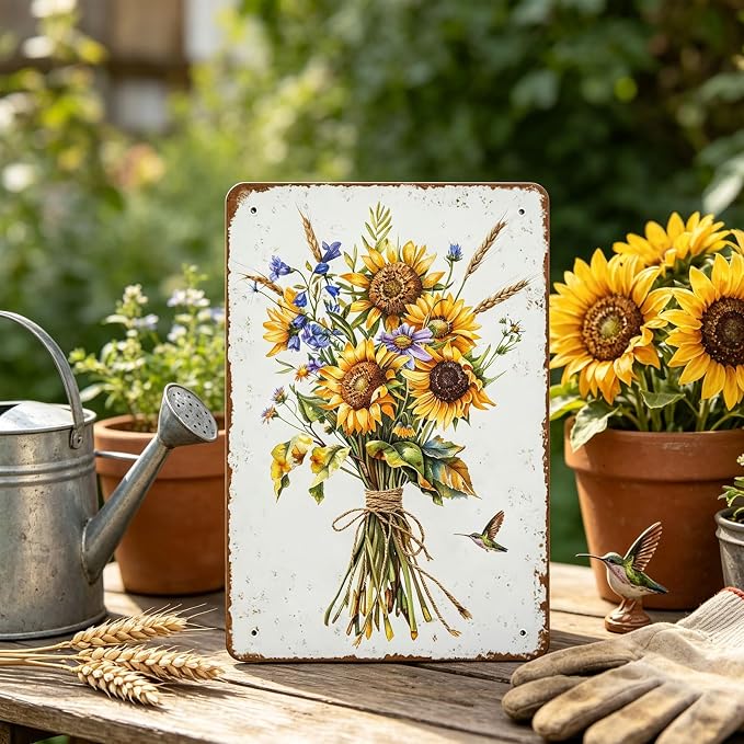 Metal Signs Farmhouse Wildflower Vintage Metal Tin Sign for Home Office Kitchen Bar Cafe Garden Wall Decor 12x8 Inch