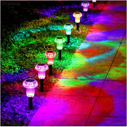Priddop Solar Lights Outdoor Waterproof 12 Pack Color Changing LED Mushroom | Garden Pathway Yard Patio Walkway Landscape Path Lights, Acrylic ABS, Ground Patterns, Replaceable Battery, Christmas Decor
