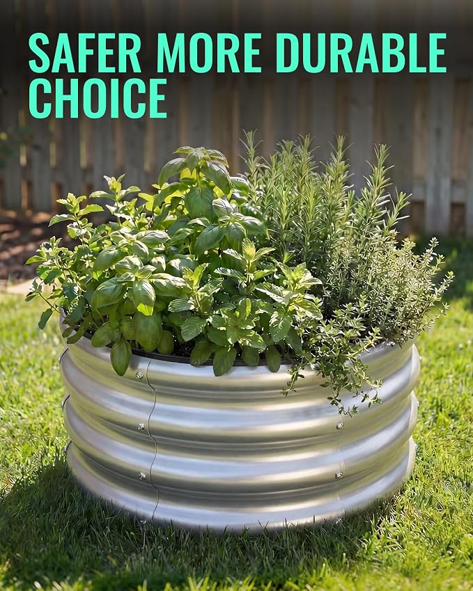 ZXZYHFTY Raised Garden Bed, 0.6 mm Galvanized Steel Round Planter Box with Open Bottom, Metal Raised Garden Bed for Vegetables Flowers Herbs Mailbox Planter Accent, 2 x 2 x 1 FT, 3 Pack Silver