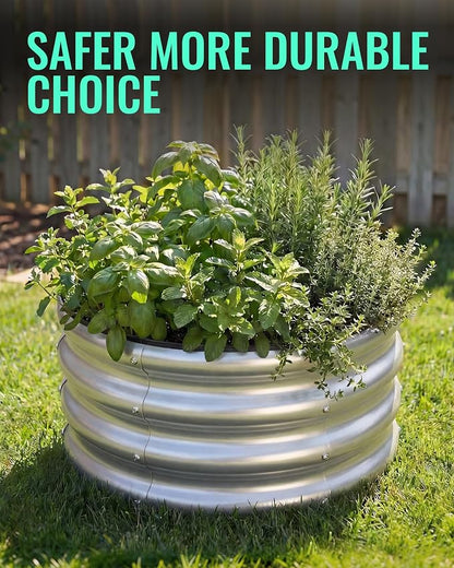 ZXZYHFTY Raised Garden Bed, 0.6 mm Galvanized Steel Round Planter Box with Open Bottom, Metal Raised Garden Bed for Vegetables Flowers Herbs Mailbox Planter Accent, 2 x 2 x 1 FT, 3 Pack Silver
