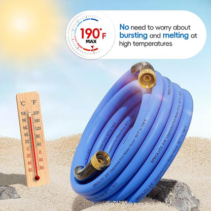 SPECILITE Female to Female Hot/Cold Garden Water Hose 20 ft x 3/4 Inch for Hose Reel, -50℉ To 190℉, Heavy Duty, Flexible, Burst 605 Psi, Rubber Extension Pipe with 3/4" Brass Fittings