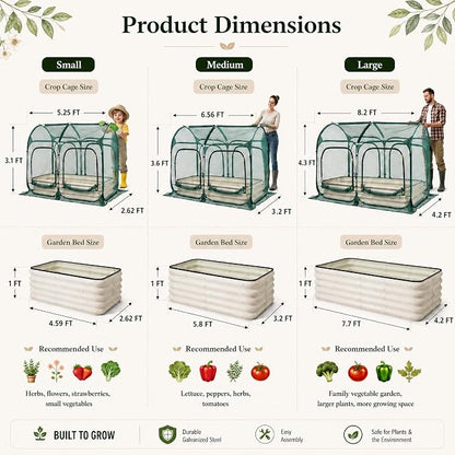 PORAYHUT All-in-One Raised Garden Bed and Crop Cage Net Kit, Metal Outdoor Planter Box with Protective Mesh Greenhouse Cover for Backyard Vegetables, Herbs, Flowers (6.56 * 3.3FT Raised Bed &Net)