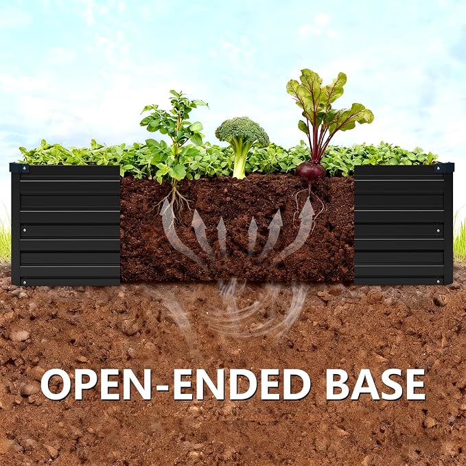 Vengarus 2PCS 12x4x1ft Galvanized Raised Garden Beds Kit,Planter Box Black | Galvanized Steel, Rectangular Metal Planter Raised Beds, Vegetables, Herbs, Flowers, Easy Assembly, Rustproof Safe Backyard