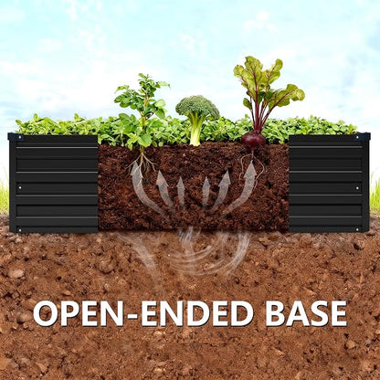 Vengarus 2PCS 12x4x1ft Galvanized Raised Garden Beds Kit,Planter Box Black | Galvanized Steel, Rectangular Metal Planter Raised Beds, Vegetables, Herbs, Flowers, Easy Assembly, Rustproof Safe Backyard