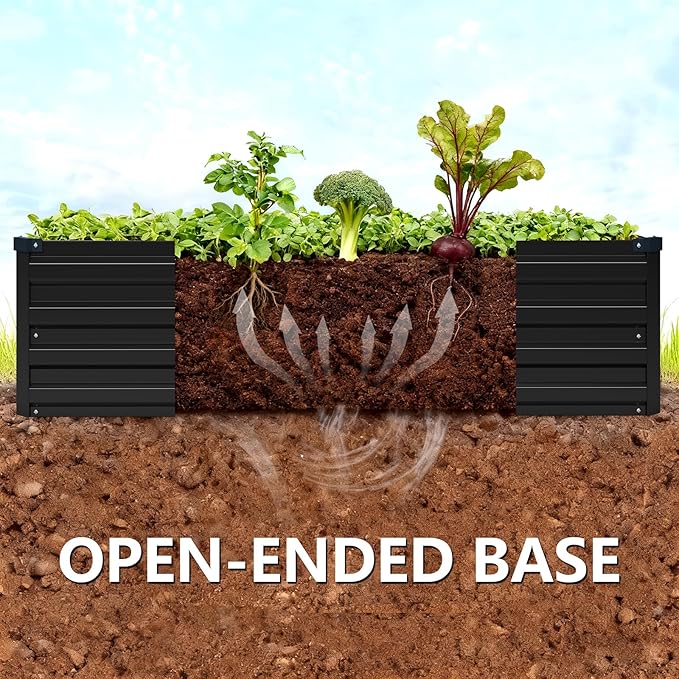 Vengarus 2PCS 8x2x1ft Galvanized Raised Garden Beds Kit,Planter Box Black | Galvanized Steel, Rectangular Metal Planter Raised Beds, Vegetables, Herbs, Flowers, Easy Assembly, Rustproof Safe Backyard