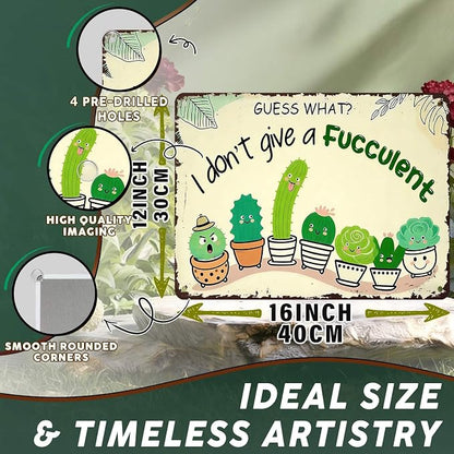 PEACHGARDEN Garden Decor Succulent Metal Sign I Don't Give A Succulent Wall Art Decor Funny Signs for Home Garden Greenhouse Outdoor Yard 12x16 inch