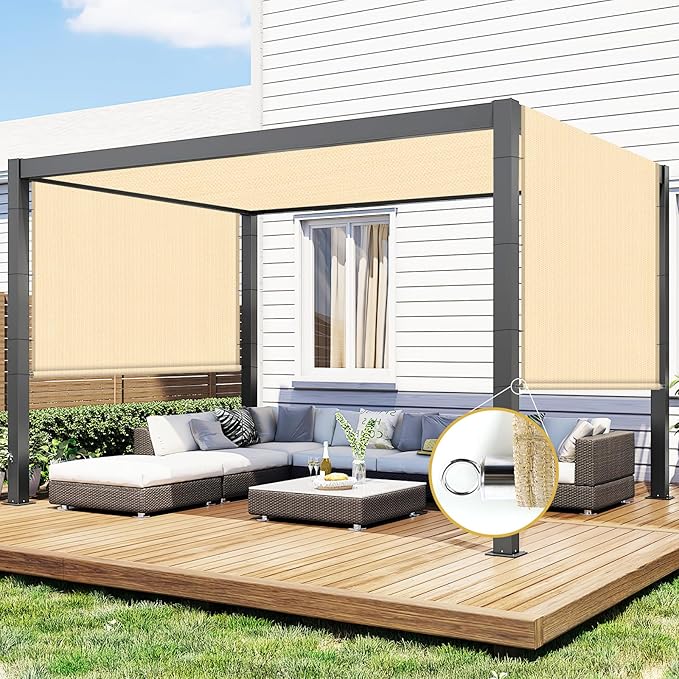 Shade&Beyond 8'x16' Pergola Shade Cover with Weighted Rods & Grommets, 90% UV Block Outdoor Sun Shade Cloth Canopy Replacement Cover for Patio Porch, Wheat | 200GSM HDPE Privacy Shade Screen Panel with Weighted Rods & Grommets, 90% UV Block Outdoor Sun...