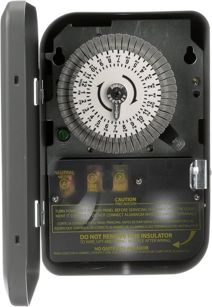 Southwire Woods Outdoor 24-Hour Heavy Duty Mechanical Time Switch - 120V/40 SPST - Programmable Outdoor Mechanical Timer for Appliances & Lighting - Black