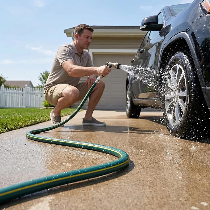 Solution4Patio Long Green Garden Hose 3/4 in. x 50 ft. -Kink Free, No Leaking, Male/Female Fittings -Heavy Duty Durable Flexible Lightweight Water Pipe -Brass Aluminum Ends for Household & Commercial