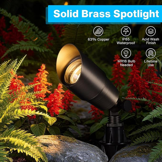 SUNVIE Solid Brass Low Voltage Landscape Lights Outdoor Landscape Lighting 12V Heavy Duty Outdoor Landscape Spotlights for Yard House, Waterproof Classic Bronze Spot Light Fixture without Bulb, 4 Pack