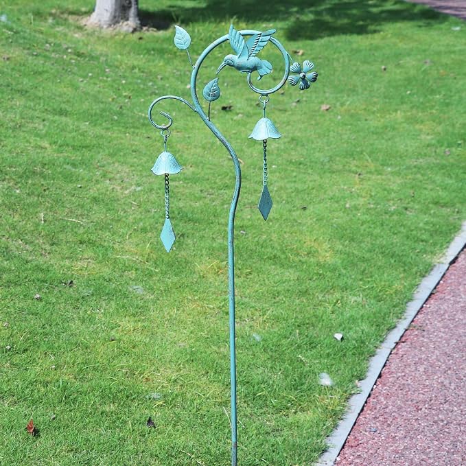 Hummingbird Garden Decor for Outside,Decorative Garden Stake with Bells | 46.8"H Garden Bells Outdoor Stake,Hummingbird Yard Decorations for Garden,Flower Beds, Patio.