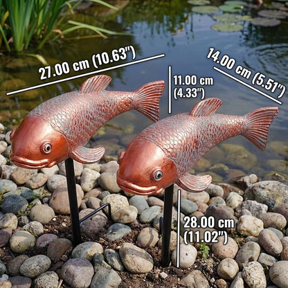 Set of 2 Antique Koi Statue - Resin Real Fish Garden Sculpture, Elegant Live Fish Pond Decor for Patio, Backyard,Unique Outdoor Ornaments