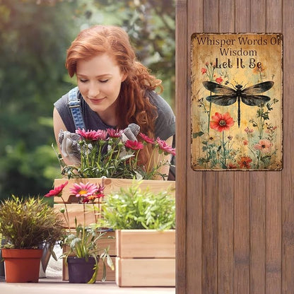Dragonfly Tin Sign Plaque Tin Metal Plaque Vintage Dragonfly Art Whisper Words Of Wisdom Let It Be Wall Decor for Patio Garden Porch 12 * 8inch