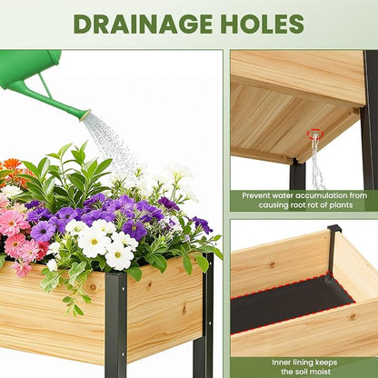 SUNYRISY Wooden Raised Garden Bed Outdoor with Metal Legs for Gardening, 45.6" L x 23.6" W x 31.5" H Elevated Planter Garden Box Raised Bed for Vegetable Flower Herb