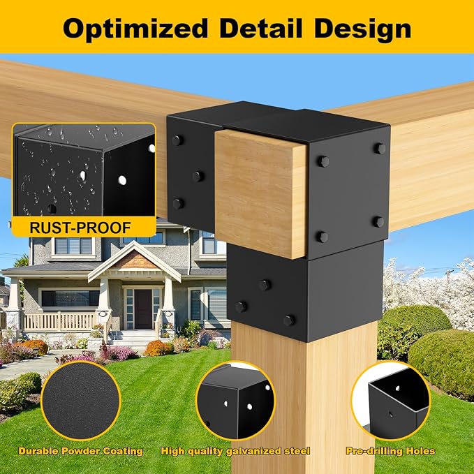 8PCS 4x4 Post Bracket, 4x4 Brackets for pergola kit, Deer Stand, Outdoor Platform, Play Sets, Tree House, Pergola Brackets 3-Way Right Angle Corner Bracket Woodworks DIY Post Base Kit