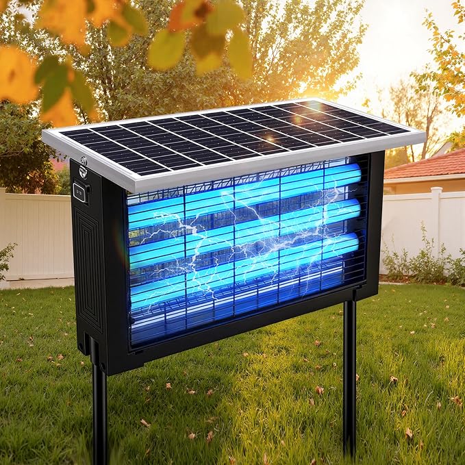 Powerful Large Solar Bug Zapper for 3000 sq.ft with 13FT Extension Cord | Rechargeable Outdoor Mosqutio Killer with 13W Solar Panel, Waterproof Solar Bug Zapper for Patio Garden Backyard RV Camping