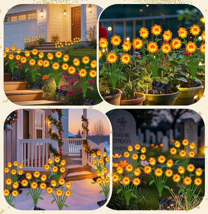 EDOF Solar Lights Outdoor Waterproof Sunflowers Garden Decor,4 Packs with 24 Sunflower Lights,Birthday Gifts for Women Mom,Solar Decorative Garden Stakes for Outside Yard Lawn Patio Porch Decorations