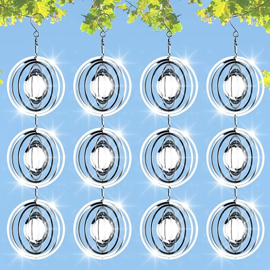12 PCS Stainless Steel Bird deterrents for Outside,Bird reflectors to Keep Birds Away,3D Wind Spinners Outdoor Bird Scarer Discs Set Pigeon Deterrent to Keep Swallows Sparrow Away Garden Porch Pool