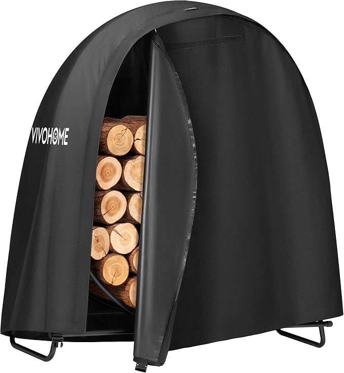 VIVOHOME 48 Inches Firewood Log Rack Hoop with Round Cover, Heavy Duty Solid Steel Fire Wood Storage Rack and Cover Set with Zipper, Round Log Holder Ring for Indoor Outdoor Patio Deck Porch