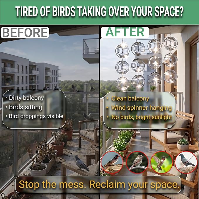 Reflective Bird Deterrents for Outside – Bird Repellent Devices Outdoor – 3D Wind Spinners Outdoor Garden Decor –4 Set Bird Repellent to Keep Woodpecker & Pigeons Away from Window Roof (Style 2)