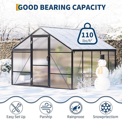 Garvee 8 x 10 FT Greenhouse, Greenhouses for Outside, Polycarbonate Greenhouse with Aluminum Frame, Lockable Door and Ajustable Roof Vent for Backyard, Green Houses for Outside Garden Backyard, Patio