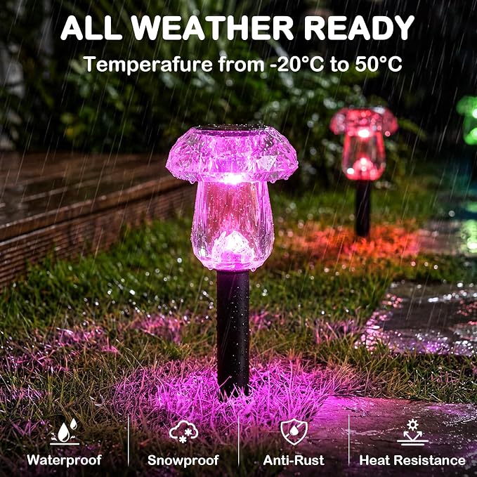 Solar Pathway Lights Outdoor 16 Pack Mushroom Garden Lights Waterproof Solar Powered Yard Lighting for Landscape, Driveway, Path, Walkway, Patio, Outside Garden Decorations, Color Changing