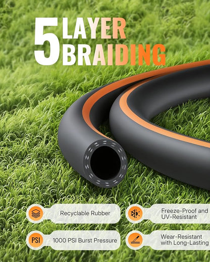 75FT x 5/8" Rubber Garden Hose, Heavy Duty Garden Water Hose, 300 PSI Working, 1000 PSI Burst, Swivel Handle with Stainless Steel Ring, 5-Layer Braided, All-Weather Outdoor Use, BG75GH06