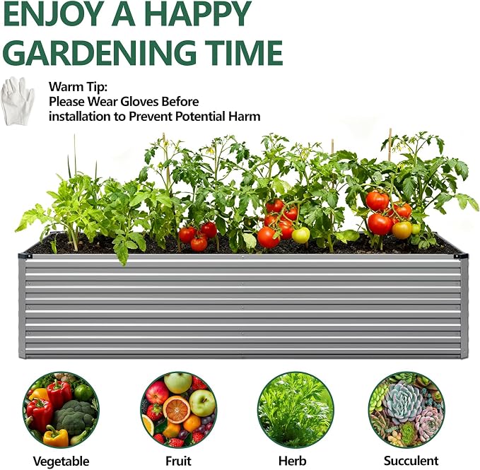 Vengarus 4x2x2ft Galvanized Raised Garden Bed,Metal Raised Beds Kit Silver | 2FT Deep Root Elevated Garden Planter Box, Corrugated Steel, Open Bottom, Rustproof All Weather, Large Vegetable Flower Bed
