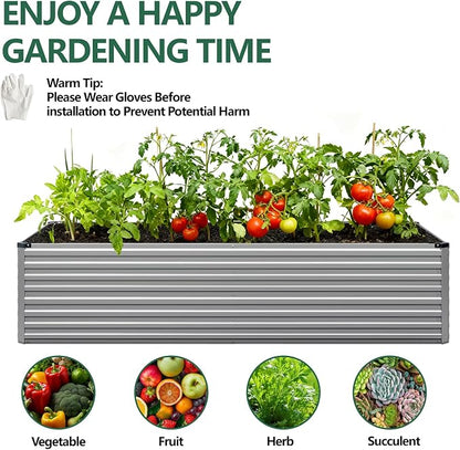 Vengarus 8x4x2ft Galvanized Raised Garden Bed,Metal Raised Beds Kit Silver | 2FT Deep Root Elevated Garden Planter Box, Corrugated Steel, Open Bottom, Rustproof All Weather, Large Vegetable Flower Bed