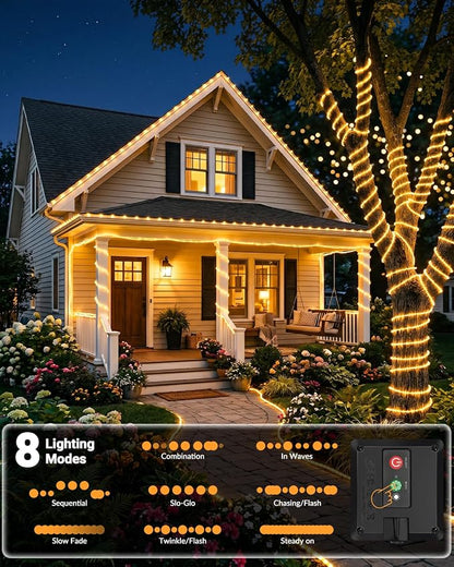 btfarm 6 Pack Solar Rope Lights Outdoor, 120LED 46FT Solar String Lights Outside Waterproof, 8 Lighting Modes Solar Powered Strip Tube Light for Garden Tree Christmas Yard Party Decor, Warm White