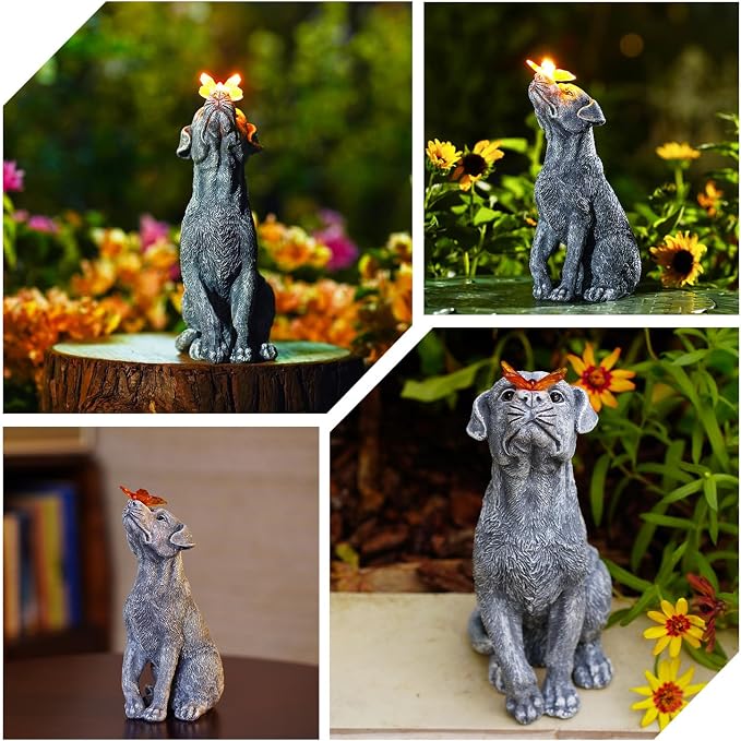 Goodeco Dog Statue with Solar Butterfly - Ideal Gifts for Mom, Dad or Birthdays, Beautifully Crafted Outdoor Decorations to Wow Your Guests