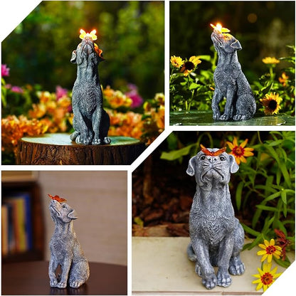 Goodeco Dog Statue with Solar Butterfly - Ideal Gifts for Mom, Dad or Birthdays, Beautifully Crafted Outdoor Decorations to Wow Your Guests