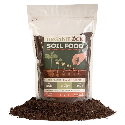 OrganiLock Soil Food — Organic All-in-One Soil Amendment + Fertilizer | Mycorrhizae, Biochar & Beneficial Bacteria | OMRI Listed, Patented, Won’t Burn | Vegetables, Flowers, Lawns