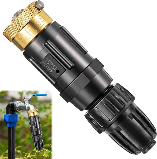Feekoon 1 Set 15 PSI Drip Irrigation Faucet Adapter Kit 1/2'' Tubing to 3/4'' Faucet Water Pressure Regulator Backflow Preventer with Filter, Drip Irrigation System Parts