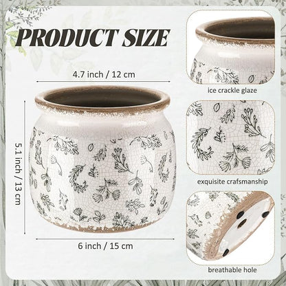 Vintage Planter Large Ceramic Plants Pot Green Leaves Crack Cottage Scroll Vase Flower Vase Pot Indoor Plants Home Kitchen Decor Farmhouse Antique Decorative Gift