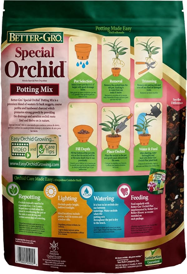 Better-Gro Special Orchid Mix - Premium Grade Orchid Bark Potting Mix for Potting,Repotting,Enhanced Drainage,Air Flow & Root Ventilation,for Phalaenopsis,Cattleyas,Dendrobiums,8 Quarts,(Pack of 2)