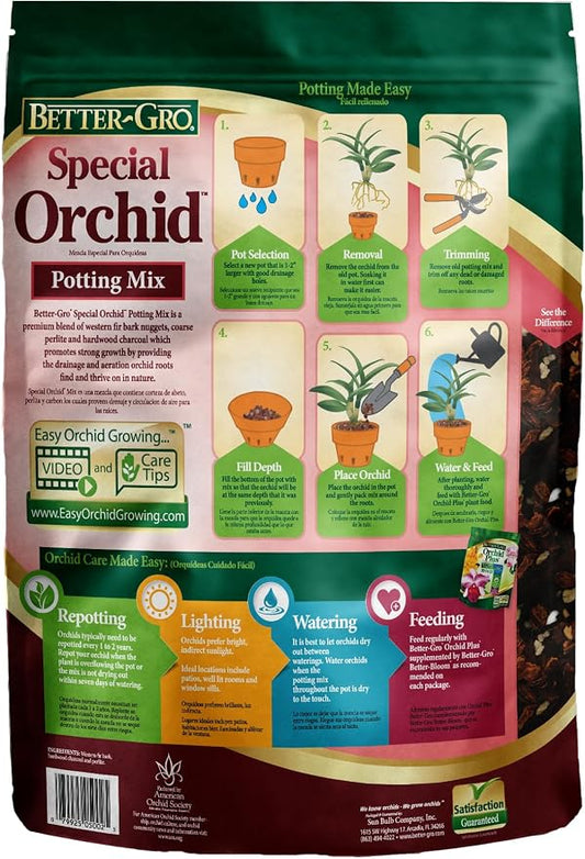 Better-Gro Special Orchid Mix - Premium Grade Orchid Bark Potting Mix for Potting,Repotting,Enhanced Drainage,Air Flow & Root Ventilation,for Phalaenopsis,Cattleyas,Dendrobiums,8 Quarts,(Pack of 2)