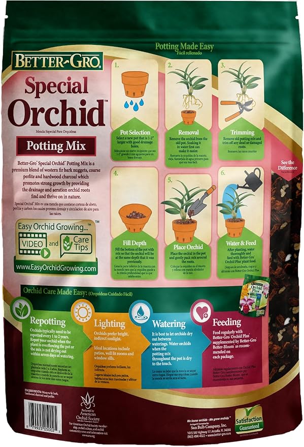 Better-Gro Special Orchid Mix - Premium Grade Orchid Bark Potting Mix for Potting, Repotting, Enhanced Drainage, Air Flow & Root Ventilation, for Phalaenopsis, Cattleyas, Dendrobiums, 8 Quarts