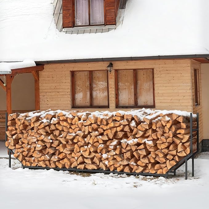CADUKE 8.2ft Firewood Rack Outdoor & Indoor, Heavy Duty Metal Log Holder Storage Stand, 1/2 Cord Wood Rack Stacker with 1000lbs Capacity, Fire Wood Racks with16 Support Legs, for Patio Deck, Black