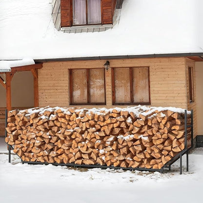 CADUKE 8.2ft Firewood Rack Outdoor & Indoor, Heavy Duty Metal Log Holder Storage Stand, 1/2 Cord Wood Rack Stacker with 1000lbs Capacity, Fire Wood Racks with16 Support Legs, for Patio Deck, Black