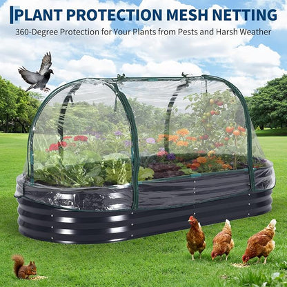 Garvee Large Oval Galvanized Raised Garden Bed Kit with Cover Zippered Screen Doors, Open Base Design, Thick Steel, Easy Assembly, Planter Box for Vegetables, Flowers